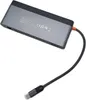 A gray USB-C docking station with a black cable and USB-C connector is shown on a white background. Produktbild-Vorschau
