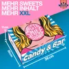 A box of candy with a pop-art style illustration of a woman blowing a bubble. Produktbild-Vorschau