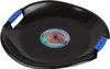 A black plastic disc sled with blue handles, shown from a diagonal top-down view. Produktbild-Vorschau