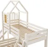 A white wooden bunk bed with a slide and a house-like structure on top. Náhled obrázku produktu