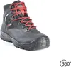 A black work boot with red laces is shown against a white background. Produktbild-Vorschau