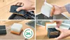 A four-panel image showing the steps to clean a vacuum cleaner filter. Produktbild-Vorschau