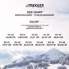 A size chart for Trekker shoes displayed over a snowy mountain landscape. Podgląd zdjęcia produktu
