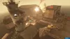 A chaotic scene of destruction with a lighthouse-like structure crumbling, buildings on fire, and construction equipment. Produktbild-Vorschau