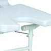 A close-up of a white shower stool with a hygiene cutout. Produktbild-Vorschau