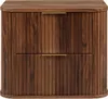 A dark brown wooden cabinet with two drawers and gold handles, shown against a white background. Náhled obrázku produktu