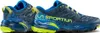 Trailrunning-Schuhe "Akasha II" von La Sportiva in Blau und Gelb; seitliche Ansicht. Náhled obrázku produktu