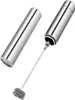 A silver electric milk frother with its protective cover, set against a white background. Produktbild-Vorschau