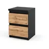 A black and wood grain bedside table with two drawers, isolated on a white background. Produktbild-Vorschau