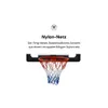 A basketball hoop with a net, accompanied by descriptive text about the net's material. Produktbild-Vorschau