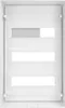 The image shows the interior of a white electrical distribution box, also known as a fuse box or breaker box. It is empty and designed to hold circuit breakers and other electrical components. Produktbild-Vorschau
