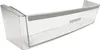 A clear plastic refrigerator door shelf with a gray trim and the Siemens logo. Produktbild-Vorschau