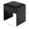 A black vanity stool with dimensions indicated by white text and lines. Produktbild-Vorschau