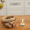 Rustikaler Holz Kerzenhalter Teelichthalter Glas Windlicht Produktbild-Vorschau 6