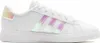 A side view of a white Adidas sneaker with iridescent stripes. Produktbild-Vorschau