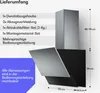 A diagram showing a kitchen hood with dimensions and a list of included items. Produktbild-Vorschau