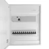 An open electrical distribution box with circuit breakers and numbered slots. Produktbild-Vorschau