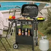 A person is grilling food next to a swimming pool. Produktbild-Vorschau