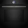 A front view of a black built-in oven with a silver handle and a digital display. Produktbild-Vorschau