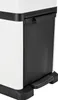 A close-up view of the bottom section of a white and black trash can, showing the pedal mechanism. Produktbild-Vorschau
