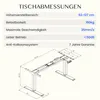 A diagram of a height-adjustable desk with technical specifications listed above. Anteprima dell’immagine prodotto