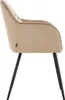 A side view of a beige upholstered dining chair with black metal legs. Náhľad obrázku produktu