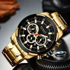 A close-up shot of a gold and black men's wristwatch with multiple subdials. Produktbild-Vorschau