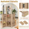 A tri-fold room divider with storage pockets and hanging clips, shown with close-ups of its features. Voir les images du produit