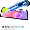 A utility knife is shown attempting to scratch a smartphone screen protector, demonstrating its anti-scratch properties. Text below highlights '9H Hardness Anti Scratch'. Produktbild-Vorschau