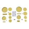 A collection of gold-colored metal plant stand components and assembly instructions laid out on a white background. Náhled obrázku produktu