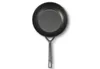 A top-down view of a black cast iron frying pan with a textured gray handle, isolated on a white background. Produktbild-Vorschau