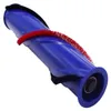 A close-up view of a blue vacuum cleaner brush roll with red bristles and black felt. Produktbild-Vorschau