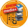A circular marketing image for EHEIM aquarium filter media and accessories, featuring a cutaway view of a filter with different media types and various filter components. Anteprima dell’immagine prodotto