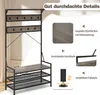 A product image showcasing a coat rack with multiple features and details highlighted with text overlays. Náhled obrázku produktu