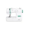 A white sewing machine with turquoise accents is shown against a white background. Produktbild-Vorschau