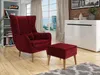 Designové křeslo ušák s taburetkou LEVI - červené Náhled obrázku produktu 1