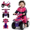 A baby is riding a pink and purple toy quad bike, with additional views of the quad bike shown on the left. Náhled obrázku produktu