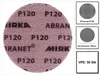 A circular abrasive disc with text and branding, shown next to three informational diagrams. Náhled obrázku produktu
