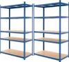 Two blue metal shelving units with wooden shelves against a white background. Náhled obrázku produktu