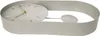 A minimalist pendulum clock with a light gray frame and a light gray clock face with gold hands and hour markers. Voir les images du produit