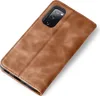 A brown leather flip case for a smartphone is shown against a white background. Produktbild-Vorschau