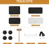A list of parts for a shoe rack assembly, with images and quantities. Voir les images du produit