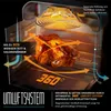 A diagram showing a roasted chicken inside an air fryer, illustrating the airflow system and its benefits. Produktbild-Vorschau
