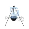 A black cauldron hanging from a metal tripod stand. Produktbild-Vorschau