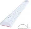 A clear product shot of a semi-circular, transparent strip with water droplets, placed diagonally on a white background. A small diagram showing dimensions is in the bottom right corner. Voir les images du produit