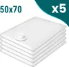 A stack of five white vacuum seal bags for clothing, with a valve visible on the top bag. Podgląd zdjęcia produktu