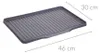 A gray grill pan with dimensions indicated by lines and text. Náhled obrázku produktu