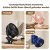 Collage of a portable clip-on fan shown in three different mounting configurations: clamped to a table, placed on a flat surface, and mounted on a wall. Produktbild-Vorschau