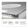 A close-up detail shot of a modern LED bathroom mirror, highlighting its features with callouts and descriptive text. Anteprima dell’immagine prodotto