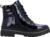 A single blue patent leather boot with black laces and a black sole is shown against a white background. Produktbild-Vorschau
